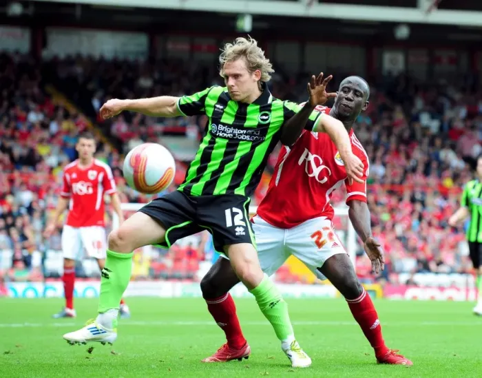 Framed Print : Bristol City vs Brighton: Mackail-Smith vs Adomah Battle in Championship Match, September 10, 2011