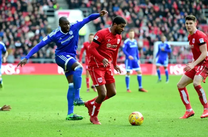 Framed Print : Bristol City vs. Cardiff City: Mark Little Outmaneuvers Souleymane Bamba Framed Print : Bristol City vs. Cardiff City: Mark Little Outmaneuvers Souleymane Bamba