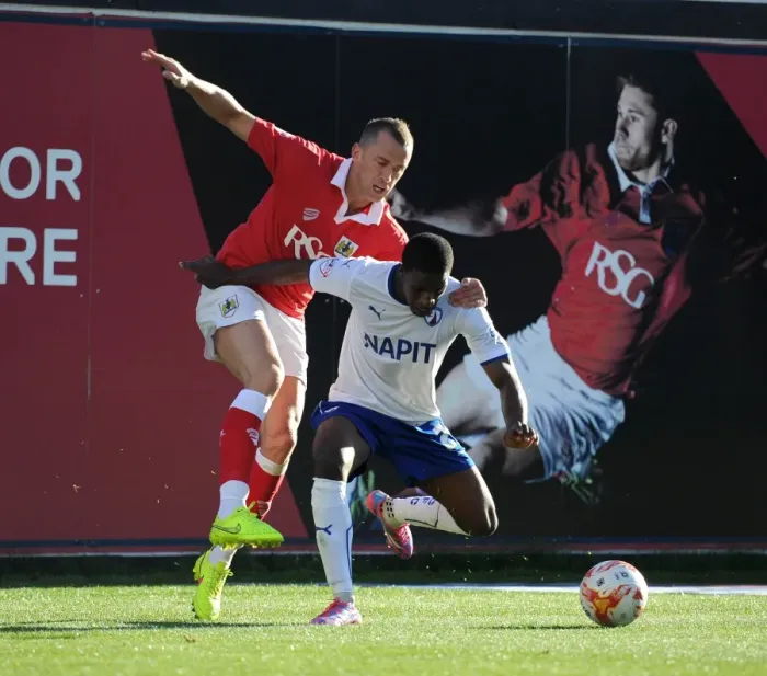 Framed Print : Bristol City vs Chesterfield: Intense Moment as Wilbraham Clashes with Darikwa Framed Print : Bristol City vs Chesterfield: Intense Moment as Wilbraham Clashes with Darikwa