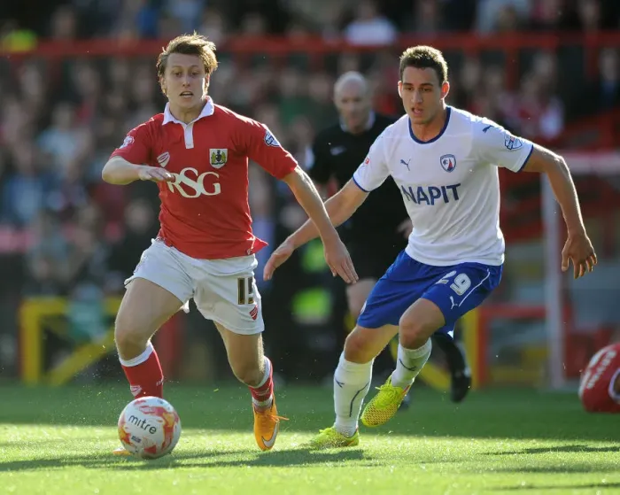 Framed Print : Bristol City vs Chesterfield: Luke Freeman vs Georg Margreitter Clash in Sky Bet League One Framed Print : Bristol City vs Chesterfield: Luke Freeman vs Georg Margreitter Clash in Sky Bet League One