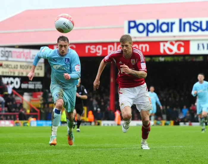 Framed Print : Bristol City vs Coventry City: A Clash Between Jon Stead and Richard Keogh at Ashton Gate Stadium, April 2012 Framed Print : Bristol City vs Coventry City: A Clash Between Jon Stead and Richard Keogh at Ashton Gate Stadium, April 2012