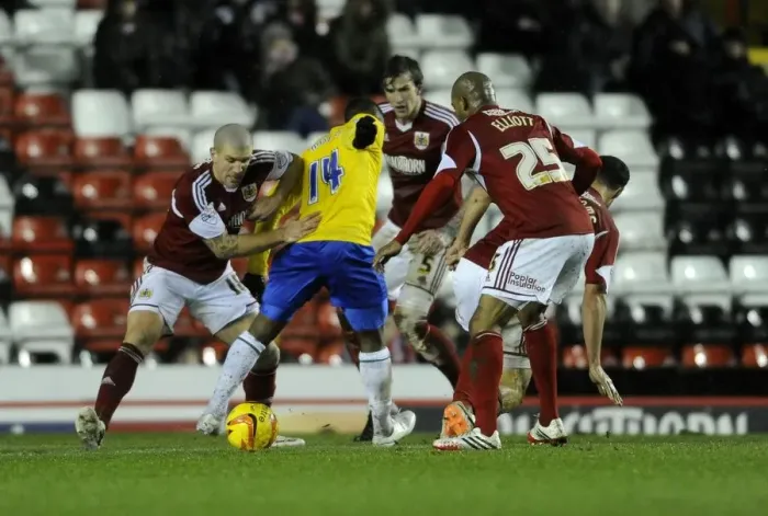 Framed Print : Bristol City vs Coventry City: Intense Moment as El-Abd Tackles Moussa