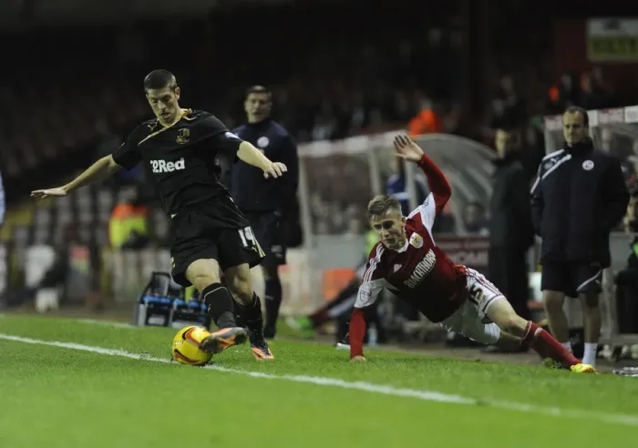 Framed Print : Bristol City vs Crawley Town: Joe Bryan Fights Off Jamie Proctor