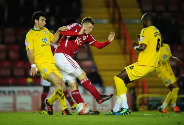 Framed Print : Bristol City vs Crystal Palace: Chris Wood's Goal Attempt Blocked by Anthony Gardner - Championship Match, 14 / 02 / 2012