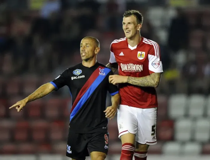 Framed Print : Bristol City vs Crystal Palace: Aden Flint vs Kevin Phillips Clash at Ashton Gate, 2013