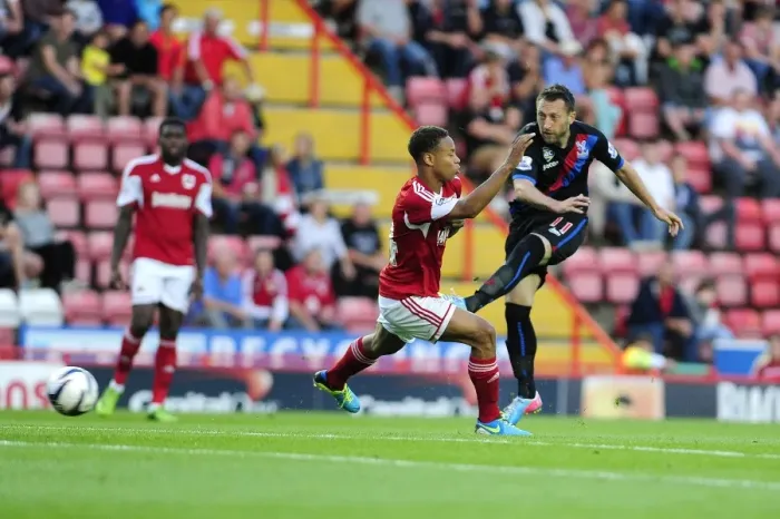 Framed Print : Bristol City vs Crystal Palace: Dobbie's Shot in Capital One Cup Clash at Ashton Gate Framed Print : Bristol City vs Crystal Palace: Dobbie's Shot in Capital One Cup Clash at Ashton Gate
