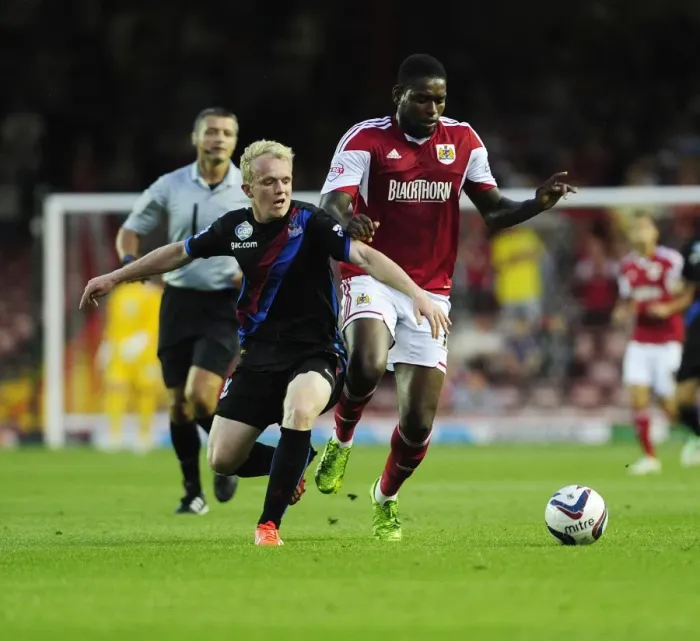 Framed Print : Bristol City vs Crystal Palace: Emmanuel-Thomas vs Williams Clash in Capital One Cup Match, 2013 Framed Print : Bristol City vs Crystal Palace: Emmanuel-Thomas vs Williams Clash in Capital One Cup Match, 2013