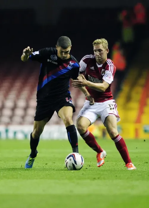 Framed Print : Bristol City vs Crystal Palace: Wagstaff vs O'Keefe Clash in Capital One Cup Match, August 2013 Framed Print : Bristol City vs Crystal Palace: Wagstaff vs O'Keefe Clash in Capital One Cup Match, August 2013