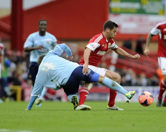 Framed Print : Bristol City vs Dagenham & Redbridge: A FA Cup Battle - Sam Baldock vs Scott Doe