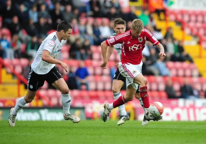 Framed Print : Bristol City vs. Derby County: Jon Stead vs. Jason Shackell Battle for Possession at Ashton Gate Stadium, 2012