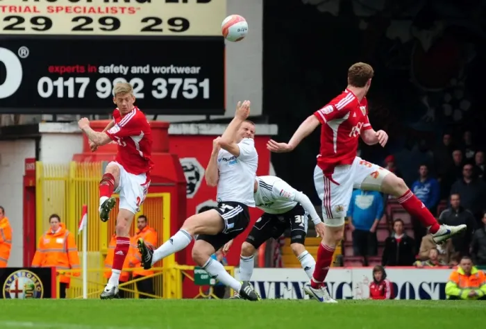 Framed Print : Bristol City vs Derby County: Jon Stead's Shot Blocked by Jake Buxton