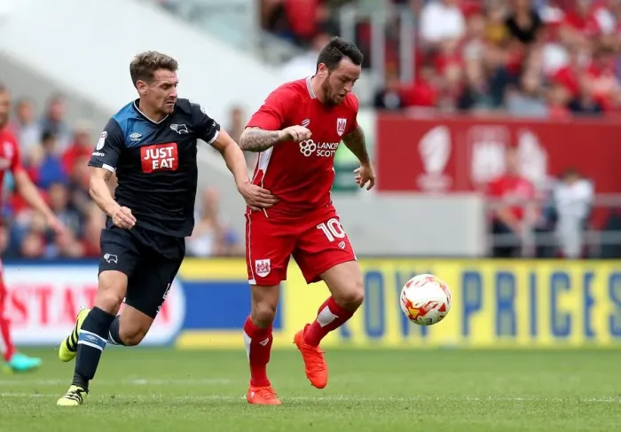 Framed Print : Bristol City vs Derby County: Lee Tomlin vs Craig Bryson Clash at Ashton Gate Stadium, 2016 Framed Print : Bristol City vs Derby County: Lee Tomlin vs Craig Bryson Clash at Ashton Gate Stadium, 2016