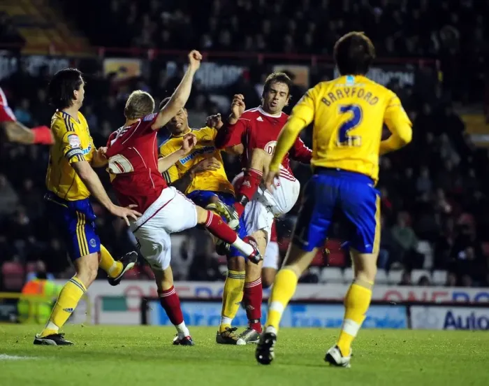 Framed Print : Bristol City vs Derby County: Tight Calls for Brett Pitman and Jon Stead Framed Print : Bristol City vs Derby County: Tight Calls for Brett Pitman and Jon Stead