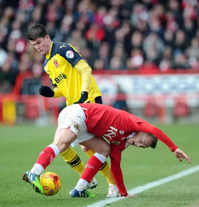 Framed Print : Bristol City vs Fleetwood Town: George Saville vs Gareth Evans Battle for Ball in Sky Bet League One Clash Framed Print : Bristol City vs Fleetwood Town: George Saville vs Gareth Evans Battle for Ball in Sky Bet League One Clash
