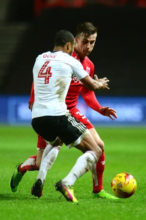 Framed Print : Bristol City vs Fulham: Joe Bryan vs Dennis Odoi - Intense Battle on the Field Framed Print : Bristol City vs Fulham: Joe Bryan vs Dennis Odoi - Intense Battle on the Field