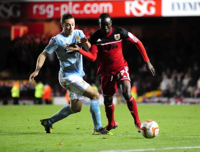 Framed Print : Bristol City vs Hull City: Albert Adomah vs James Chester Battle in Championship Match, October 2012