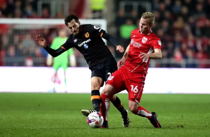 Framed Print : Bristol City vs Hull City: Gustav Engvall Tackles Ryan Mason in EFL Cup Clash Framed Print : Bristol City vs Hull City: Gustav Engvall Tackles Ryan Mason in EFL Cup Clash