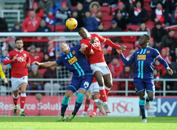 Framed Print : Bristol City vs Hull City: Kieran Agard Fights for Possession Against Jake Livermore Framed Print : Bristol City vs Hull City: Kieran Agard Fights for Possession Against Jake Livermore