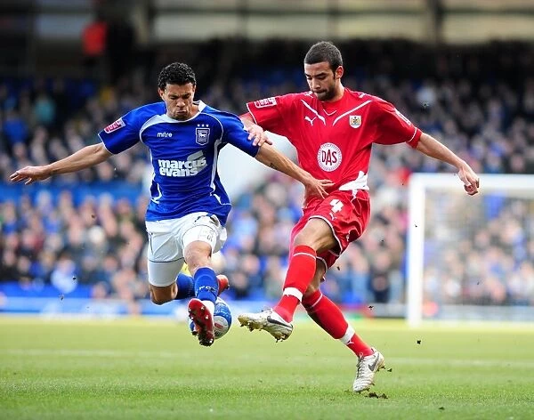 Bristol City vs Ipswich Town: Intense Moment between Liam Fontaine and Carlos Edwards