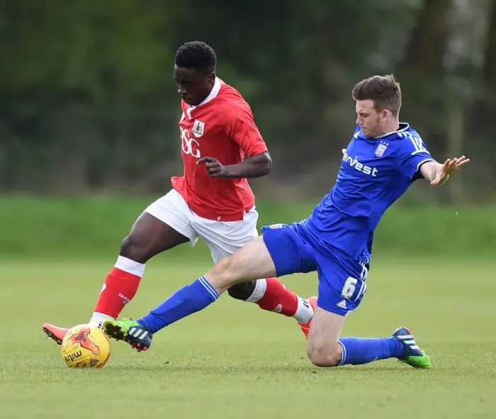 Framed Print : Bristol City vs Ipswich Town: Matt Mattis vs Joe Robinson Clash in U21 PDL2 Match