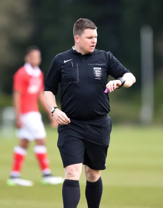 Framed Print : Bristol City vs Ipswich Town U21s: Referee Christopher Wicks Overssees the Action