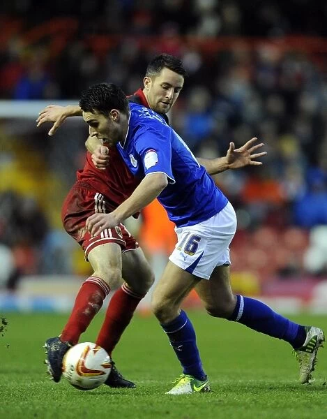 Bristol City vs Leicester City: Cole Skuse vs Matthew James Battle for Possession, Championship Football Match, January 2013
