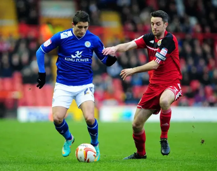 Framed Print : Bristol City vs. Leicester City: Intense Battle for Possession between Knockaert and Skuse