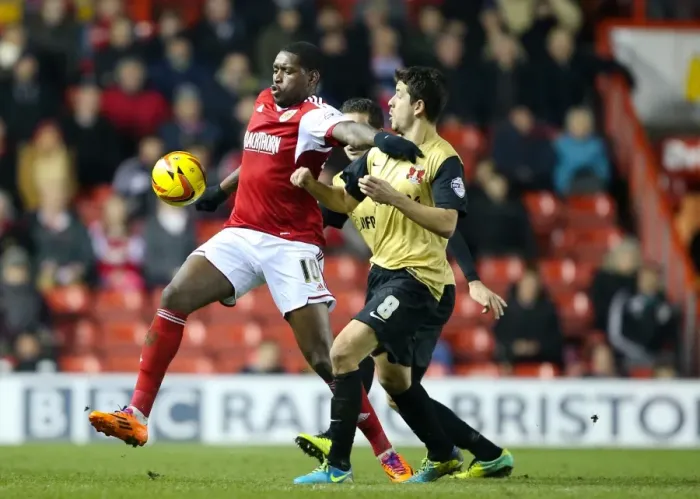 Framed Print : Bristol City vs Leyton Orient: Clash between Jay Emmanuel-Thomas and Lloyd James Framed Print : Bristol City vs Leyton Orient: Clash between Jay Emmanuel-Thomas and Lloyd James