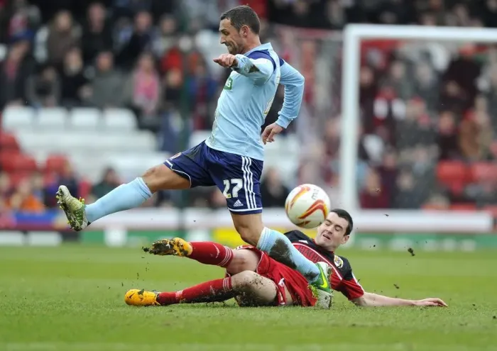 Framed Print : Bristol City vs Middlesbrough: Brendan Moloney Tackles Scott McDonald Framed Print : Bristol City vs Middlesbrough: Brendan Moloney Tackles Scott McDonald