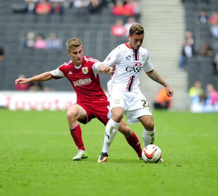 Framed Print : Bristol City vs Milton Keynes Dons: A Football Rivalry - Clash between Bryan and Carruthers