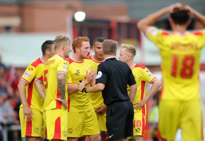 Framed Print : Bristol City vs MK Dons: Controversial Penalty Decision Sparks Heated Argument Framed Print : Bristol City vs MK Dons: Controversial Penalty Decision Sparks Heated Argument