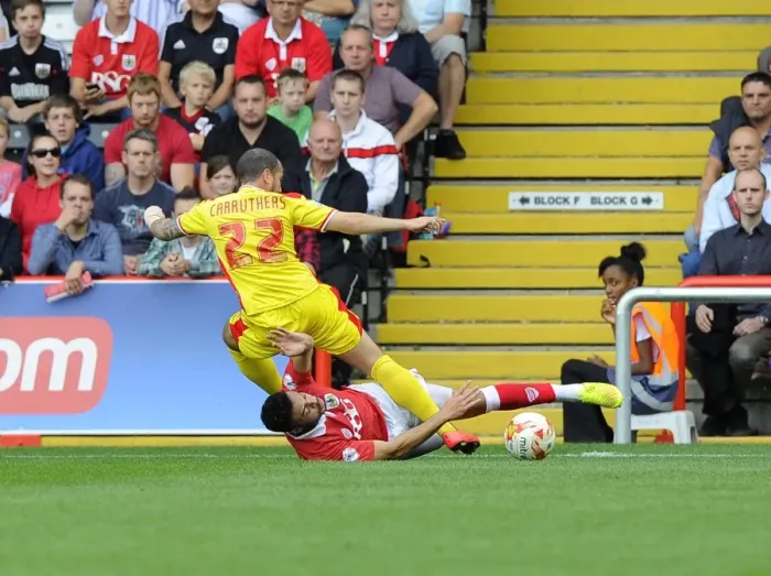 Framed Print : Bristol City vs MK Dons: Derrick Williams Tackles Samir Carruthers Framed Print : Bristol City vs MK Dons: Derrick Williams Tackles Samir Carruthers