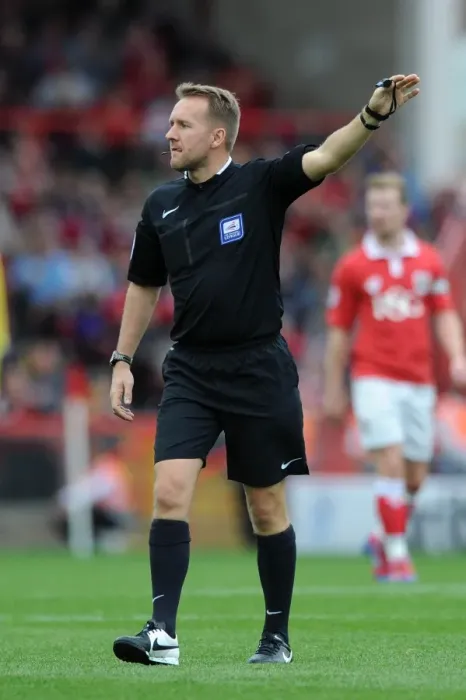 Framed Print : Bristol City vs MK Dons: Referee Scott Mathieson Overssees the Action at Ashton Gate, September 2014