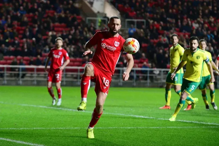 Framed Print : Bristol City vs Norwich City: Aaron Wilbraham in Action at Ashton Gate, March 7, 2017 (Sky Bet Championship)