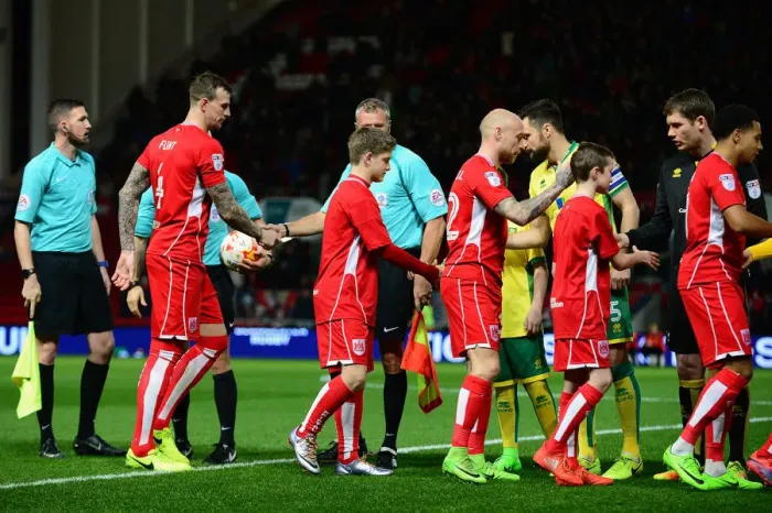 Framed Print : Bristol City vs. Norwich City: Mascots Pre-Match Handshake - Sky Bet Championship (07.03.17)