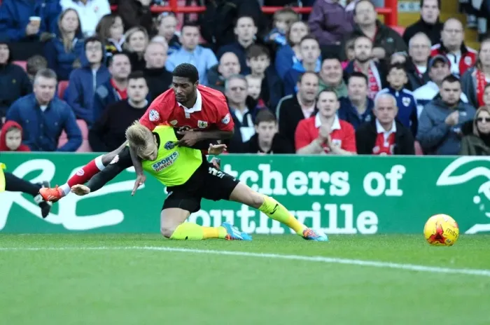 Framed Print : Bristol City vs Oldham Athletic: Mark Little Fouls Joseph Mills (Sky Bet League One) Framed Print : Bristol City vs Oldham Athletic: Mark Little Fouls Joseph Mills (Sky Bet League One)