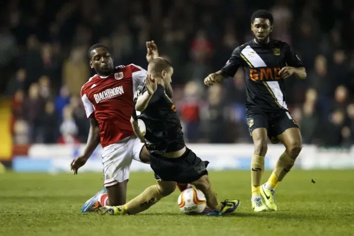 Framed Print : Bristol City vs Port Vale: Red Card for Carl Dickinson after Foul on Jay Emmanuel-Thomas (Sky Bet League One) Framed Print : Bristol City vs Port Vale: Red Card for Carl Dickinson after Foul on Jay Emmanuel-Thomas (Sky Bet League One)