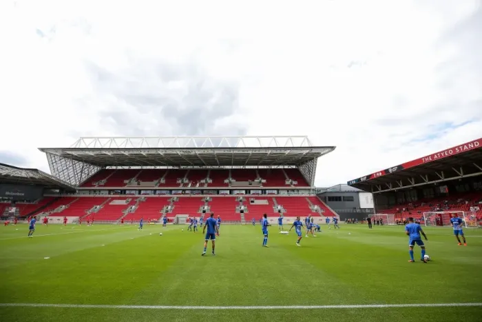 Framed Print : Bristol City vs Portsmouth Pre-Season Friendly: Players Warming Up at Ashton Gate Stadium (July 2016)