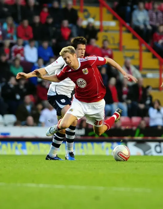 Framed Print : Bristol City vs Preston North End: Jon Stead Fouls by Sean St. Ledger - Championship Football Match (November 2010) Framed Print : Bristol City vs Preston North End: Jon Stead Fouls by Sean St. Ledger - Championship Football Match (November 2010)