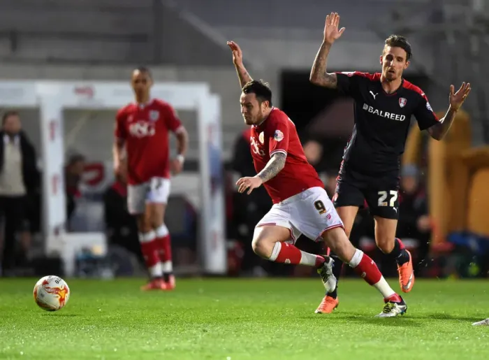 Framed Print : Bristol City vs Rotherham United: Lee Tomlin Fouls by Matt Derbyshire - Sky Bet Championship Clash at Ashton Gate