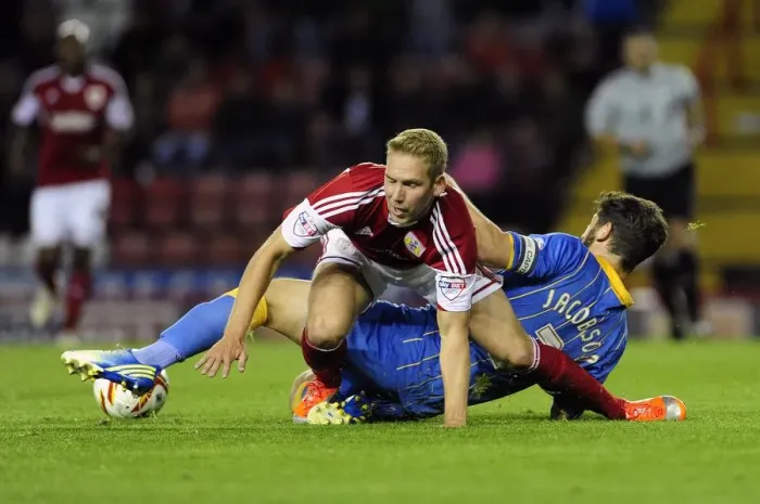 Framed Print : Bristol City vs Shrewsbury Town: Wagstaff Tackled by Jacobson