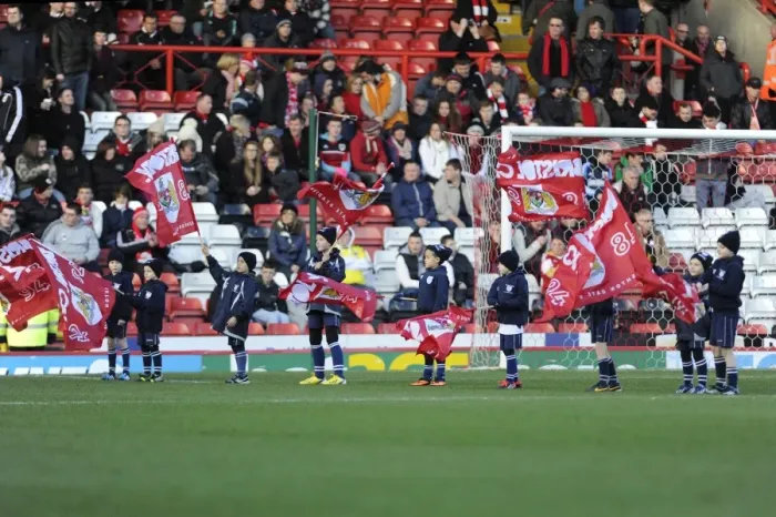 Framed Print : Bristol City vs. Stevenage: Flag Bearers at Ashton Gate, Sky Bet League One (December 2013)