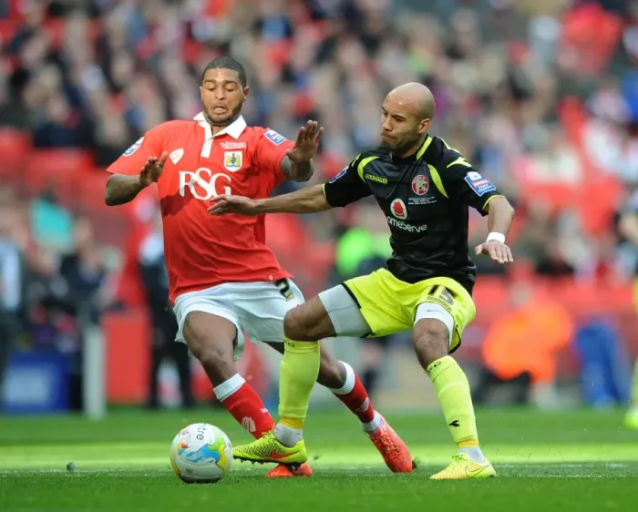 Framed Print : Bristol City vs Walsall: Mark Little Tackles James Chambers in Johnstone's Paint Trophy Final at Wembley Stadium Framed Print : Bristol City vs Walsall: Mark Little Tackles James Chambers in Johnstone's Paint Trophy Final at Wembley Stadium
