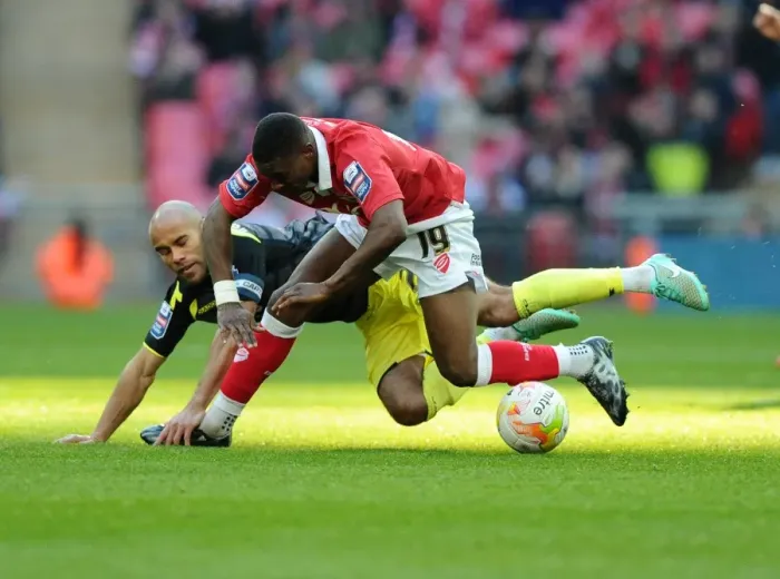 Framed Print : Bristol City vs Walsall: Kieran Agard vs Adam Chambers Battle at Wembley Stadium, Johnstone's Paint Trophy Final Framed Print : Bristol City vs Walsall: Kieran Agard vs Adam Chambers Battle at Wembley Stadium, Johnstone's Paint Trophy Final