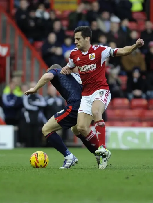 Framed Print : Bristol City vs Walsall: Sam Baldock vs Sam Mantom Clash at Ashton Gate, December 2013
