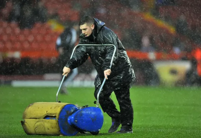 Framed Print : Bristol City vs. Watford: A Snowy Showdown - Referees Call Off Championship Match Amidst Grounds Crew's Relentless Efforts