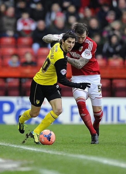 Bristol City vs. Watford: Aden Flint vs. Diego Fabbrini Battle for the Ball in FA Cup Third Round