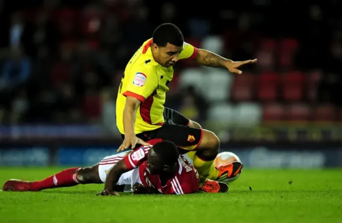 Framed Print : Bristol City vs. Watford: Albert Adomah vs. Prince Buaben Battle for Possession at Ashton Gate Stadium, 2012 Framed Print : Bristol City vs. Watford: Albert Adomah vs. Prince Buaben Battle for Possession at Ashton Gate Stadium, 2012