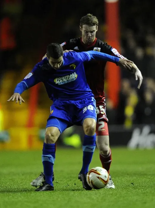 Framed Print : Bristol City vs Watford: Alexandre Geijo Holds the Ball, Ashton Gate, 2013