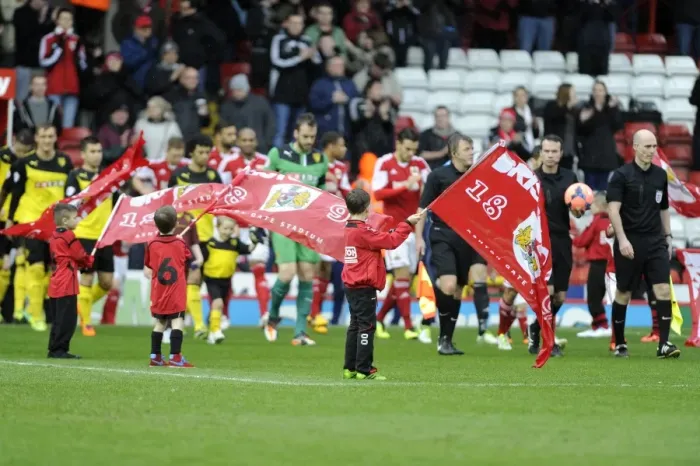 Framed Print : Bristol City vs. Watford in FA Cup Third Round: Flag Bearers at Ashton Gate Framed Print : Bristol City vs. Watford in FA Cup Third Round: Flag Bearers at Ashton Gate